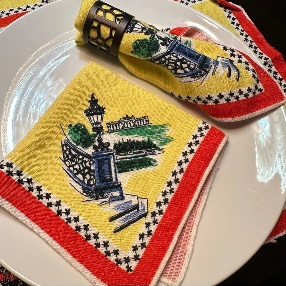 Vintage Austrian Linens Napkins Placemats Lot Mid Century Bright Color Landmarks
